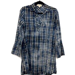 Anthropologie Cloth & Stone Blue Plaid Long Sleeve Shirt Medium